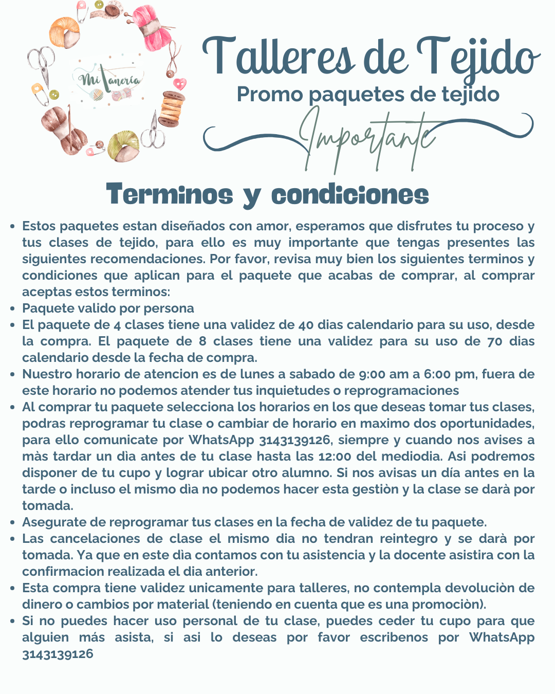 Taller Virtual de Tejido 2026 Paquete 4 clases