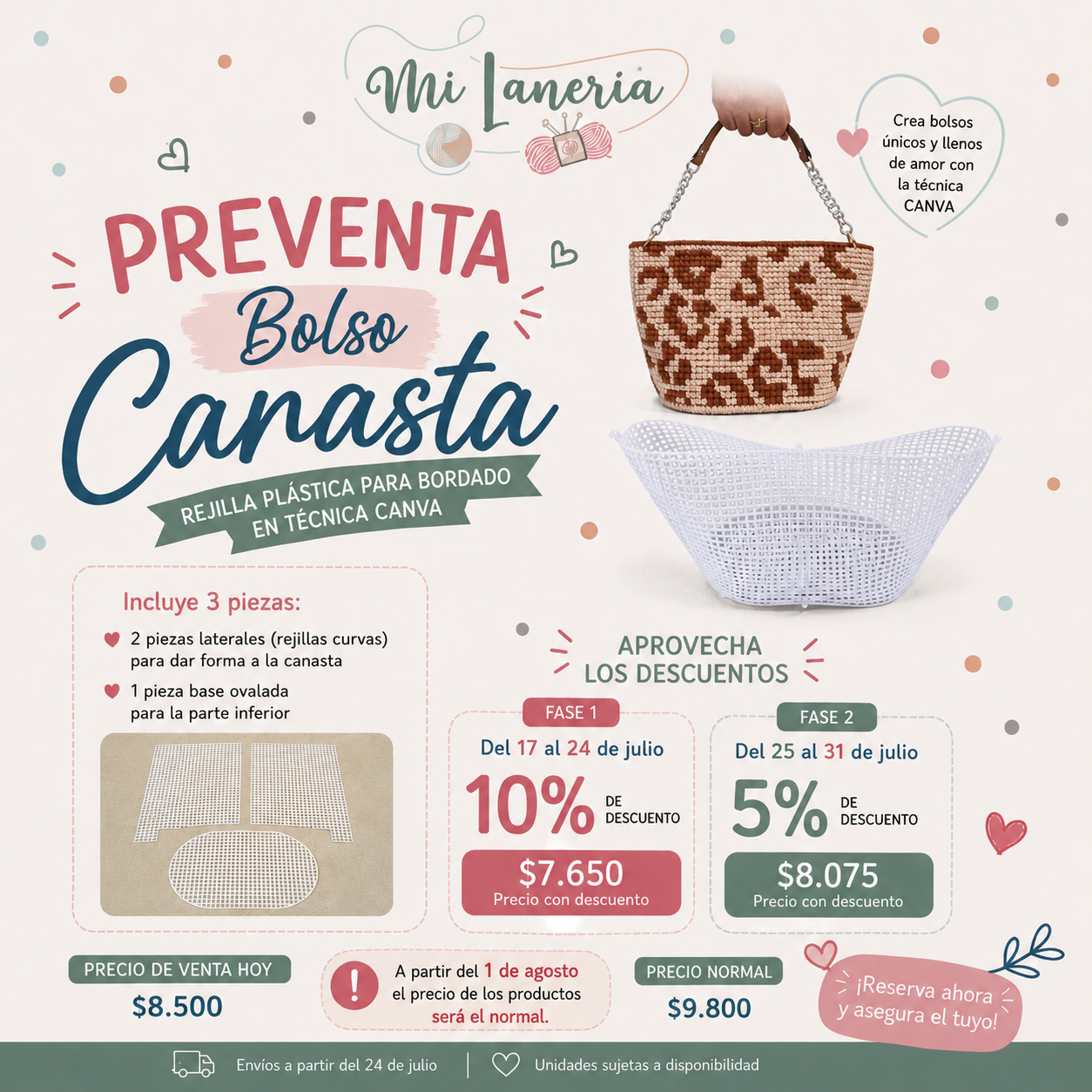 Rejilla Bolso Canasta plastica Canvas
