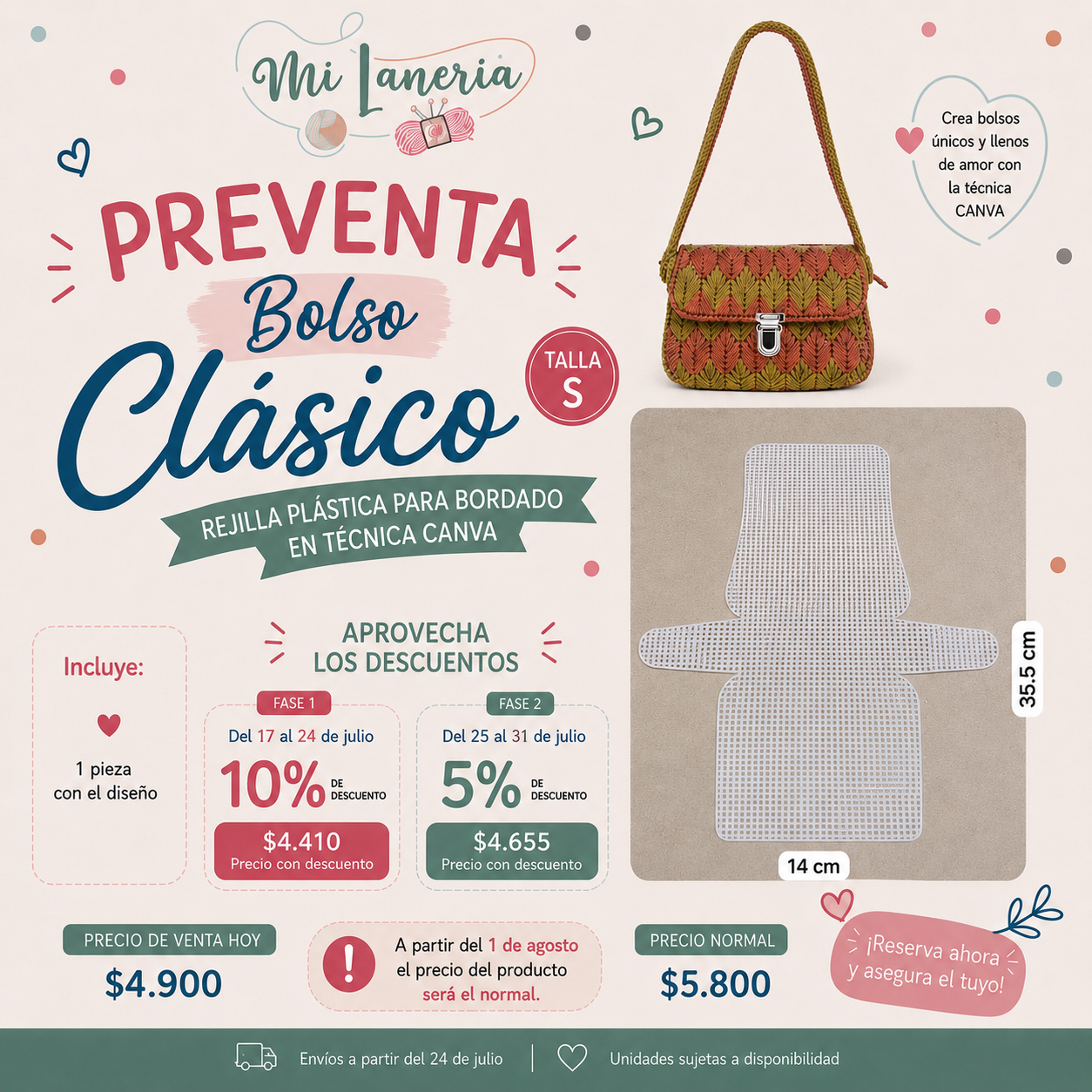 Rejilla plastica bolso clásico