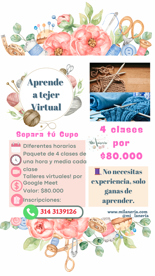 Taller Virtual de Tejido 2026 Paquete 4 clases