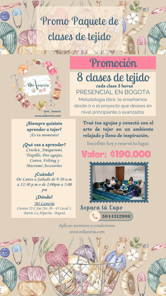 Paquete 8 clases de Tejido 2026 - Promoción